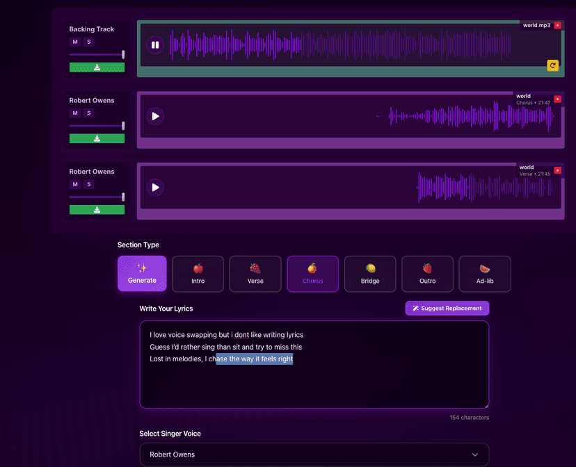 Song Writer interface